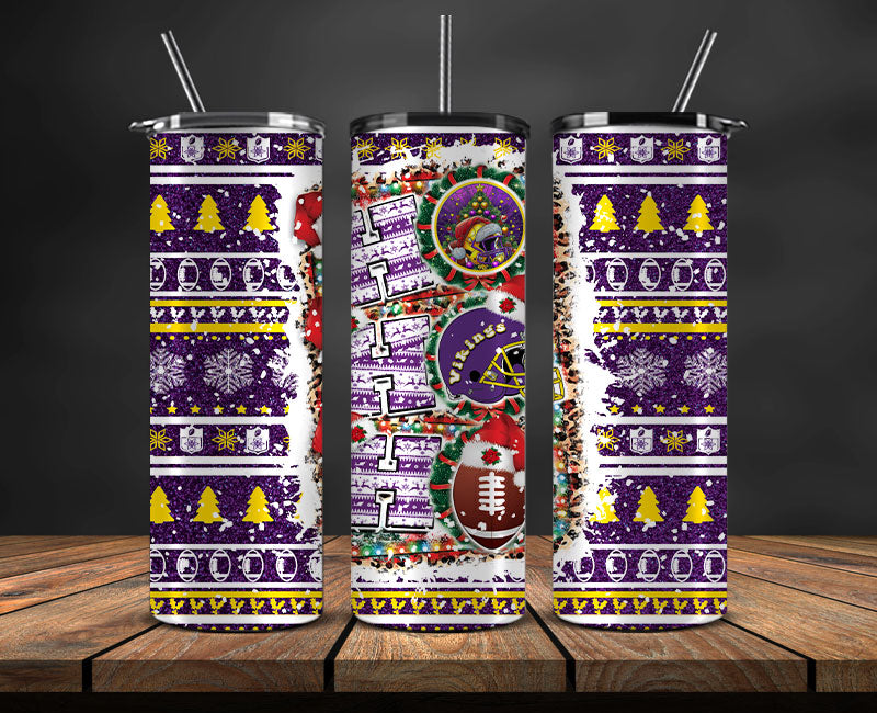 Minnesota Vikings Christmas Ho Ho Ho Tumbler Wrap,  NFL Patterns Christmas Png 10