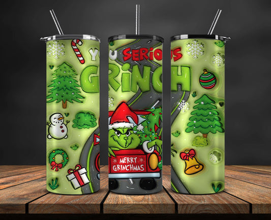 Christmas 20oz Tumbler Wrap PNG, Christmas 3D Inflated Puffy Tumbler Wrap Png, Grinchmas 20oz Png 110