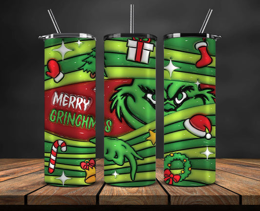 Christmas 20oz Tumbler Wrap PNG, Christmas 3D Inflated Puffy Tumbler Wrap Png, Grinchmas 20oz Png 113