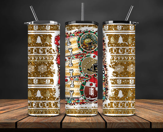 New Orleans Saints Christmas Ho Ho Ho Tumbler Wrap,  NFL Patterns Christmas Png 11