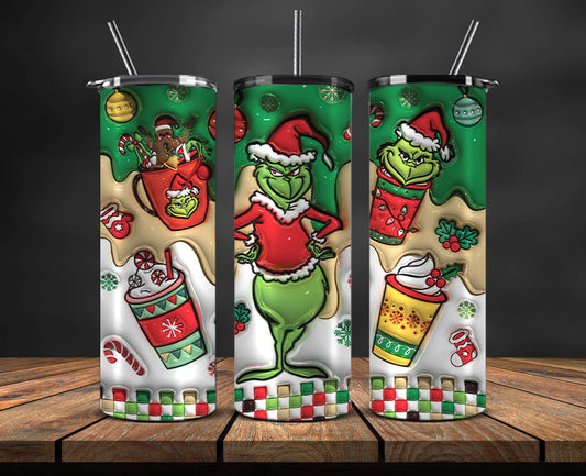 Christmas 20oz Tumbler Wrap PNG, Christmas 3D Inflated Puffy Tumbler Wrap Png, Grinchmas 20oz Png 121