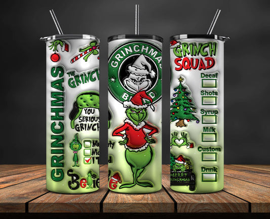 Christmas 20oz Tumbler Wrap PNG, Christmas 3D Inflated Puffy Tumbler Wrap Png, Grinchmas 20oz Png 122