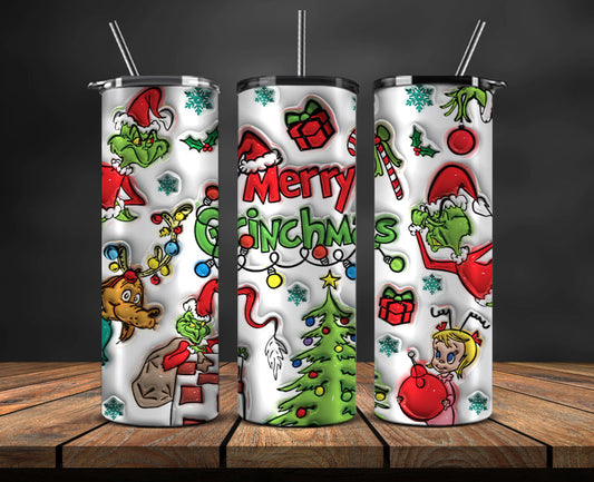 Christmas 20oz Tumbler Wrap PNG, Christmas 3D Inflated Puffy Tumbler Wrap Png, Grinchmas 20oz Png 128