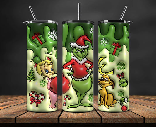 Christmas 20oz Tumbler Wrap PNG, Christmas 3D Inflated Puffy Tumbler Wrap Png, Grinchmas 20oz Png 129