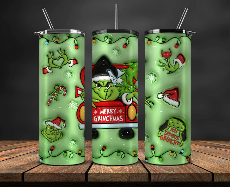 Christmas 20oz Tumbler Wrap PNG, Christmas 3D Inflated Puffy Tumbler Wrap Png, Grinchmas 20oz Png 12