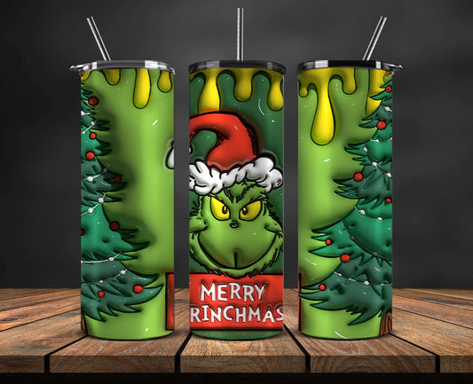 Christmas 20oz Tumbler Wrap PNG, Christmas 3D Inflated Puffy Tumbler Wrap Png, Grinchmas 20oz Png 131