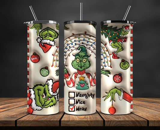 Christmas 20oz Tumbler Wrap PNG, Christmas 3D Inflated Puffy Tumbler Wrap Png, Grinchmas 20oz Png 135