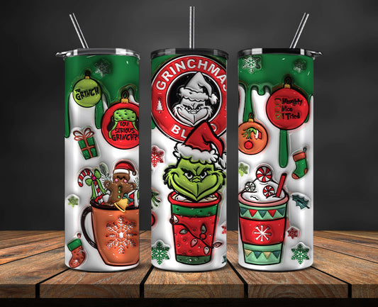 Christmas 20oz Tumbler Wrap PNG, Christmas 3D Inflated Puffy Tumbler Wrap Png, Grinchmas 20oz Png 139