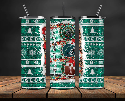 Philadelphia Eagles Christmas Ho Ho Ho Tumbler Wrap,  NFL Patterns Christmas Png 13