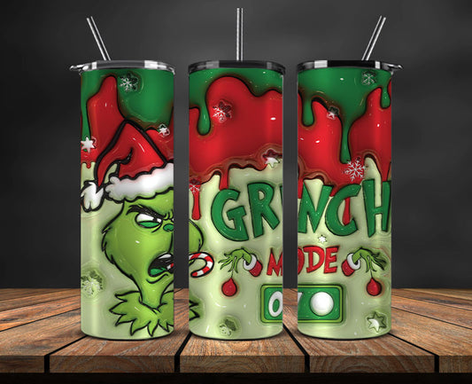 Christmas 20oz Tumbler Wrap PNG, Christmas 3D Inflated Puffy Tumbler Wrap Png, Grinchmas 20oz Png 14