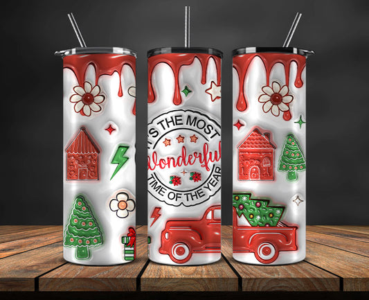 Christmas 20oz Tumbler Wrap PNG, Christmas 3D Inflated Puffy Tumbler Wrap Png, Grinchmas 20oz Png 152