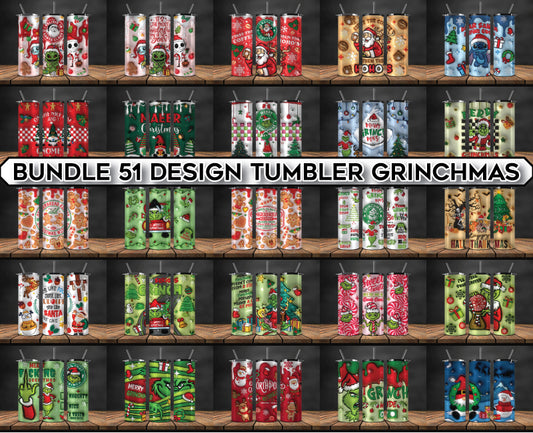 Bundle Christmas 20oz Tumbler Wrap PNG, Christmas 3D Inflated Puffy Tumbler Wrap Png, Grinchmas 20oz Png 155