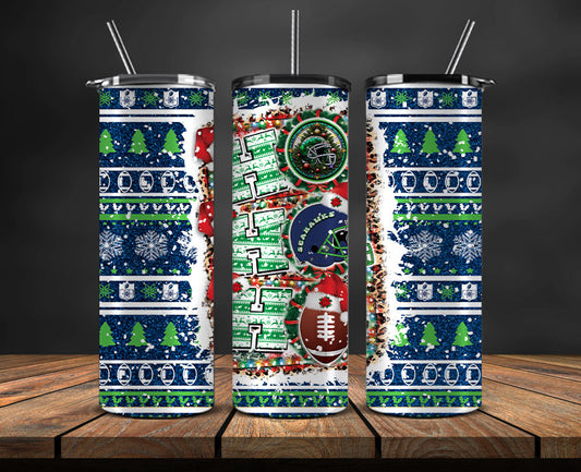 Seattle Seahawks Christmas Ho Ho Ho Tumbler Wrap,  NFL Patterns Christmas Png 15