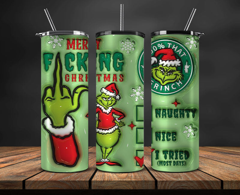 Christmas 20oz Tumbler Wrap PNG, Christmas 3D Inflated Puffy Tumbler Wrap Png, Grinchmas 20oz Png 01