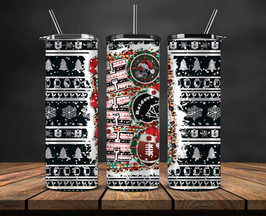 Las Vegas Raiders Christmas Ho Ho Ho Tumbler Wrap,  NFL Patterns Christmas Png 26