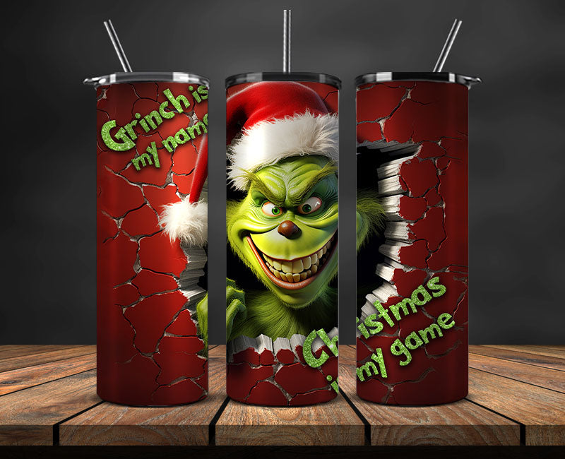 Christmas 20oz Tumbler Wrap PNG, Christmas 3D Inflated Puffy Tumbler Wrap Png, Grinchmas 20oz Png 30