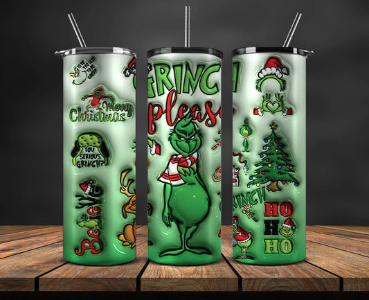 Christmas 20oz Tumbler Wrap PNG, Christmas 3D Inflated Puffy Tumbler Wrap Png, Grinchmas 20oz Png 311