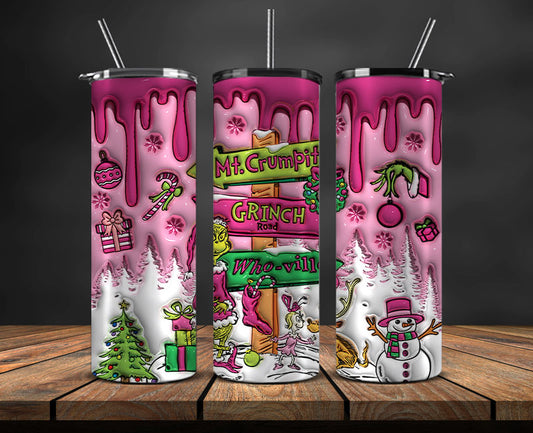 Christmas 20oz Tumbler Wrap PNG, Christmas 3D Inflated Puffy Tumbler Wrap Png, Grinchmas 20oz Png 317