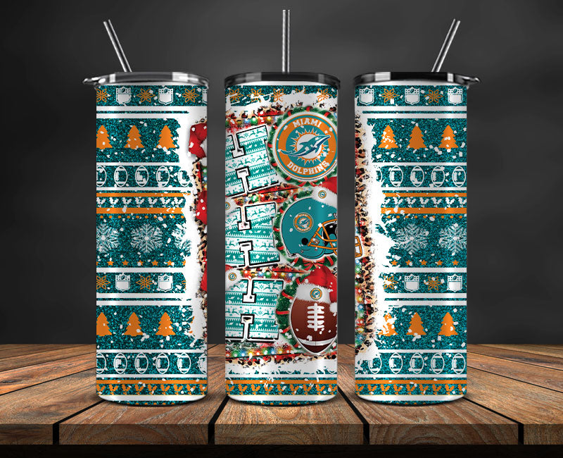 Miami Dolphins Christmas Ho Ho Ho Tumbler Wrap,  NFL Patterns Christmas Png 33