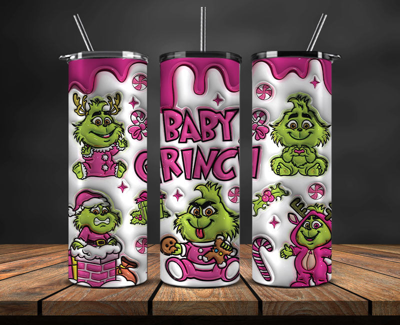 Christmas 20oz Tumbler Wrap PNG, Christmas 3D Inflated Puffy Tumbler Wrap Png, Grinchmas 20oz Png 347