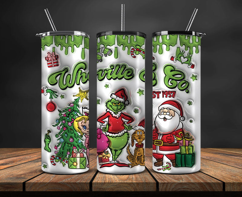 Christmas 20oz Tumbler Wrap PNG, Christmas 3D Inflated Puffy Tumbler Wrap Png, Grinchmas 20oz Png 348