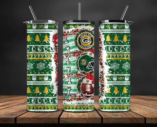 Green Bay Packers Christmas Ho Ho Ho Tumbler Wrap,  NFL Patterns Christmas Png 40