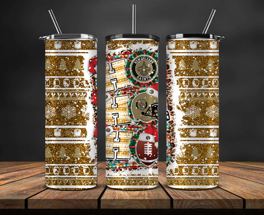 New Orleans Saints Christmas Ho Ho Ho Tumbler Wrap,  NFL Patterns Christmas Png 43