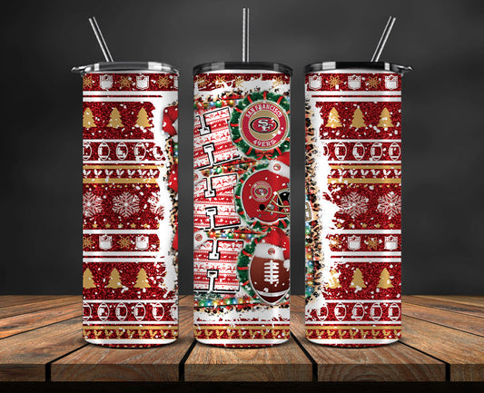 San Francisco 49ers Christmas Ho Ho Ho Tumbler Wrap,  NFL Patterns Christmas Png 46