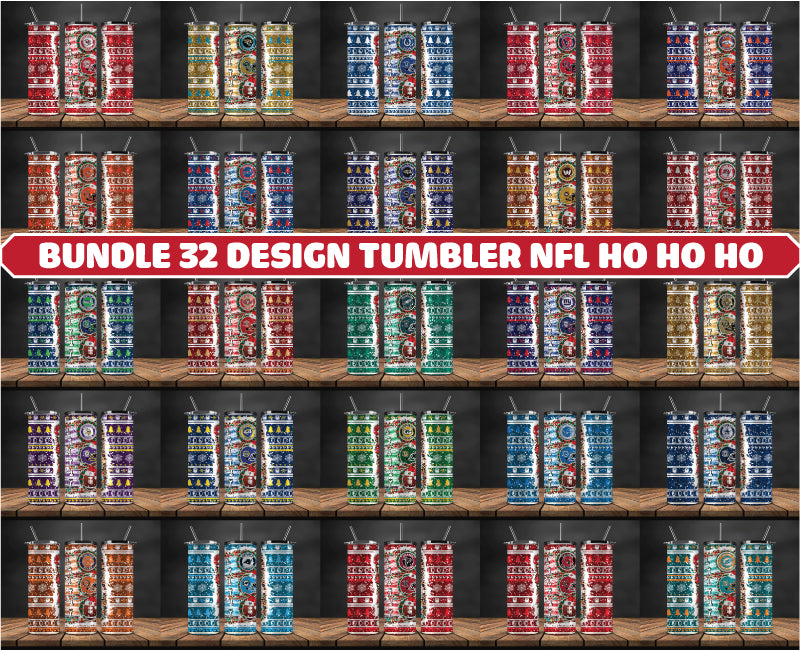 Bundle 32 Design Tumbler NFL Ho Ho Ho, Christmas Ho Ho Ho Tumbler Wrap,  NFL Patterns Christmas Png , Bundle Sport Tumbler 66