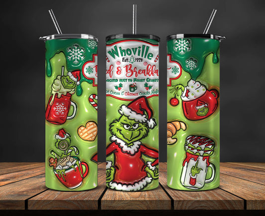 Christmas 20oz Tumbler Wrap PNG, Christmas 3D Inflated Puffy Tumbler Wrap Png, Grinchmas 20oz Png 80