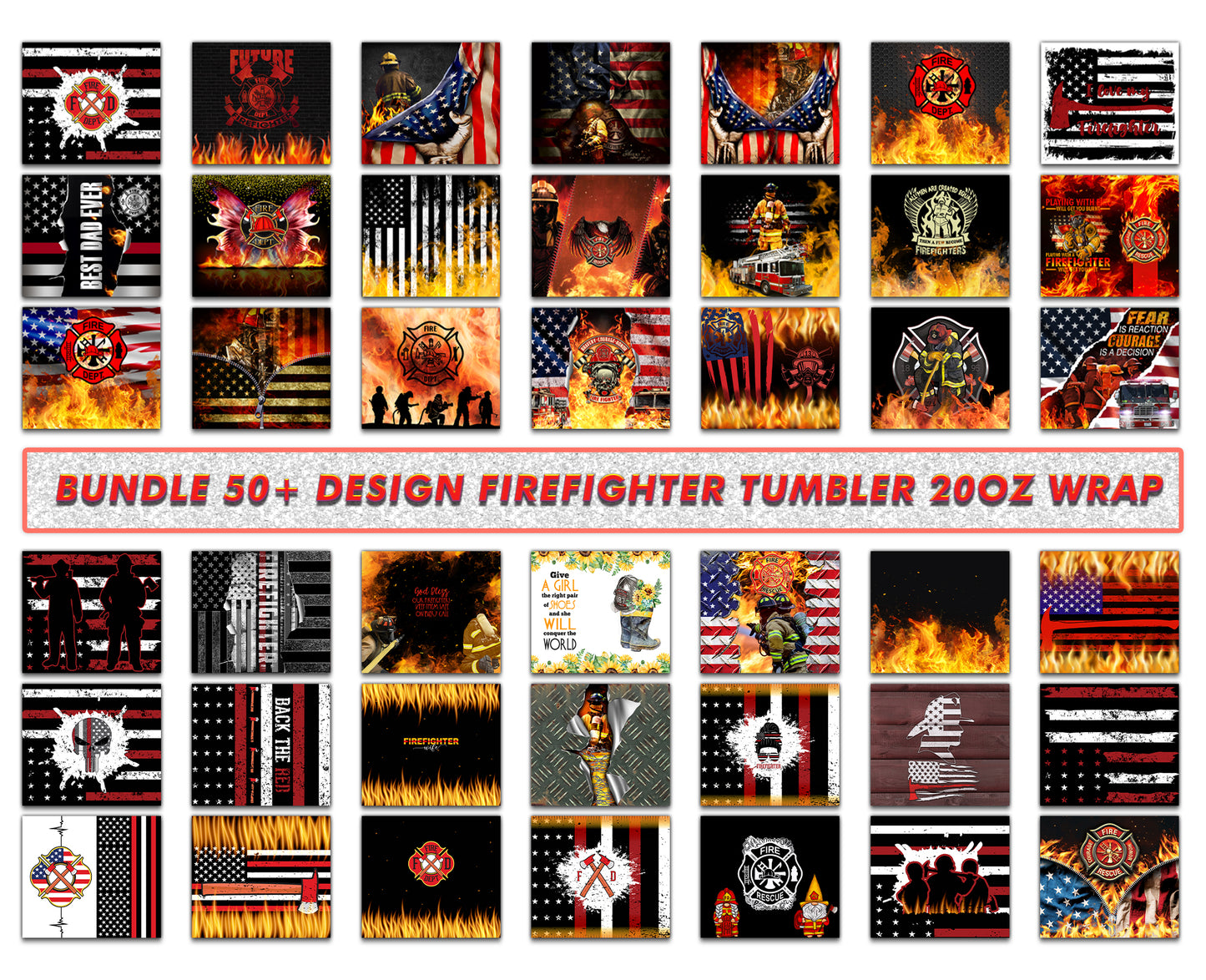 Bundle 50 Design Firefighter Tumbler Wrap , Fire Rescue Fireman 52