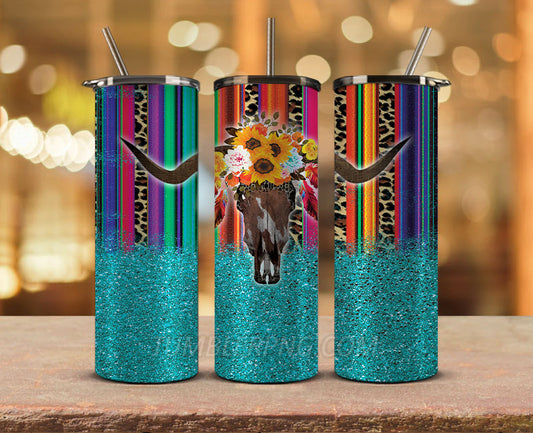 Western Tumbler Design Cowgirl Bull Cow Skull,Cowhide Tumbler Png,Cowhide Skull Western Tumbler Wrap 11