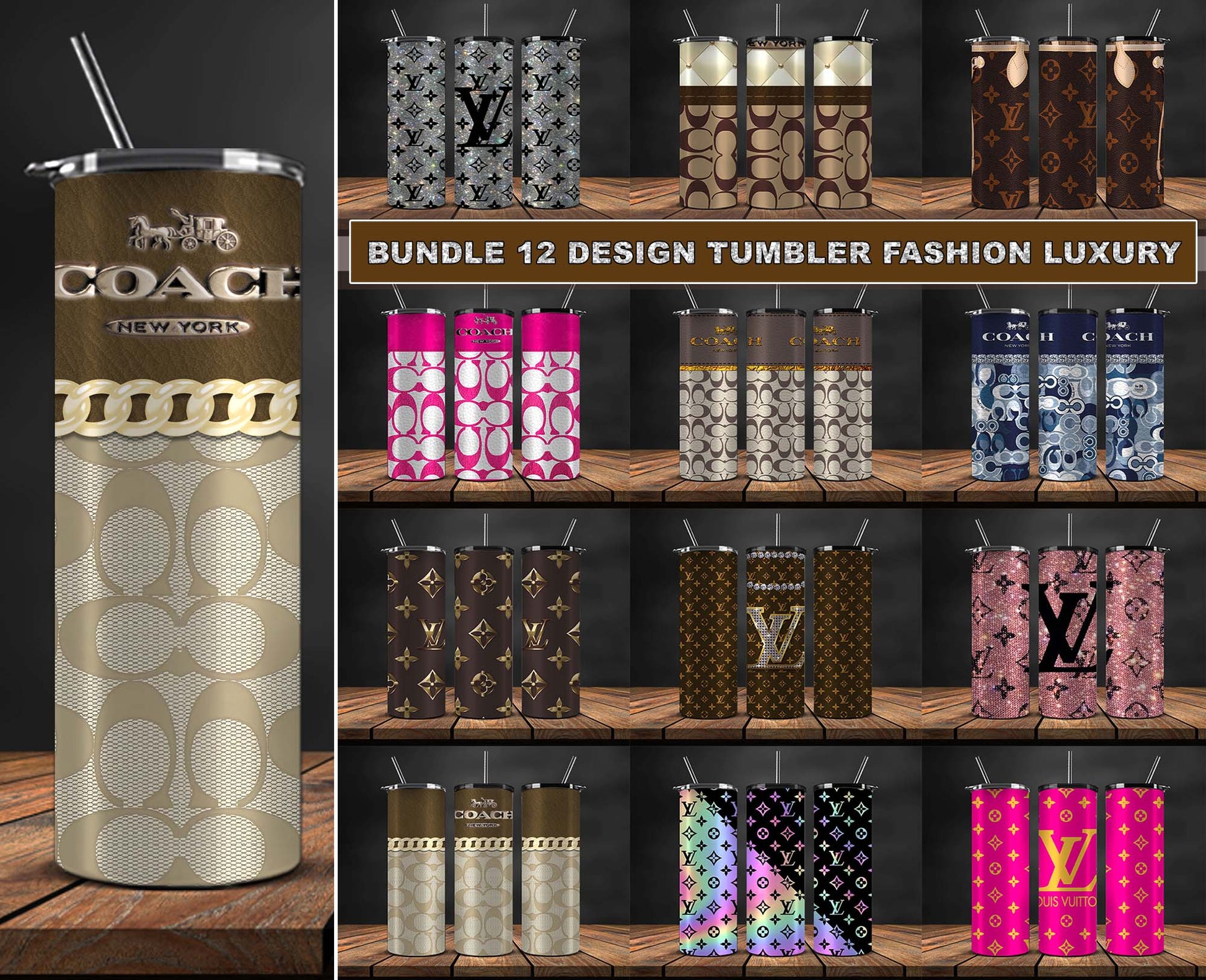 Louis Vuitton Tumbler Wrap, 20oz Skinny Tumbler Wrap, Digital Download