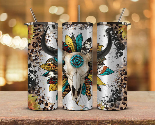 Western Tumbler Design Cowgirl Bull Cow Skull,Cowhide Tumbler Png,Cowhide Skull Western Tumbler Wrap 13