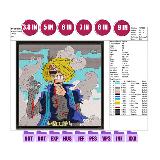 Sanji Anime Embroidery Design, One Piece Embroidery 23