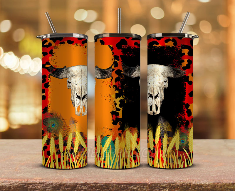 Western Tumbler Design Cowgirl Bull Cow Skull,Cowhide Tumbler Png,Cowhide Skull Western Tumbler Wrap 24