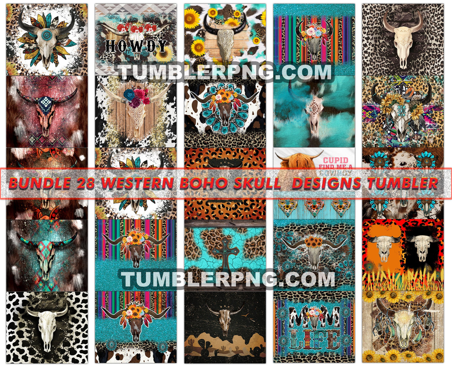 Bundle Western Tumbler Design Cowgirl Bull Cow Skull,Cowhide Tumbler Png,Cowhide Skull Western Tumbler Wrap 29