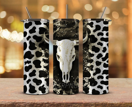 Western Tumbler Design Cowgirl Bull Cow Skull,Cowhide Tumbler Png,Cowhide Skull Western Tumbler Wrap 02