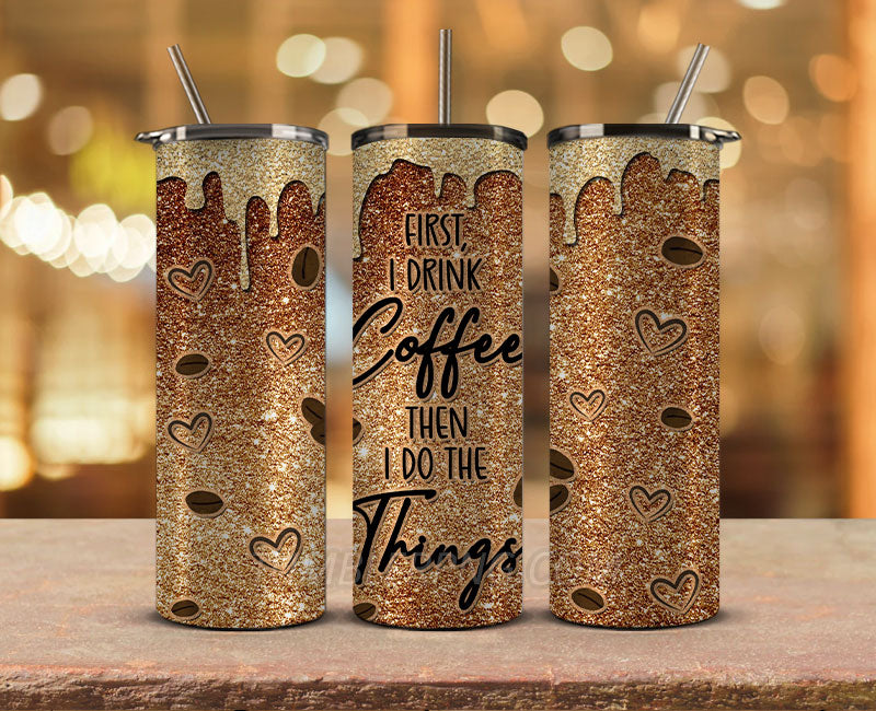 Coffee 20 oz Skinny Tumbler Sublimation Png, Coffee Tumbler Wrap 03