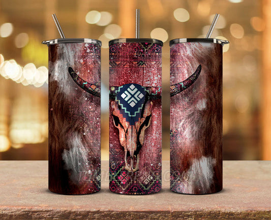 Western Tumbler Design Cowgirl Bull Cow Skull,Cowhide Tumbler Png,Cowhide Skull Western Tumbler Wrap 03