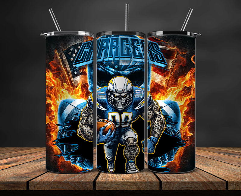 Los Angeles Chargers Fire Tumbler Wraps,NFL Tumbler Wrap By AI, AI Tumbler Design 50