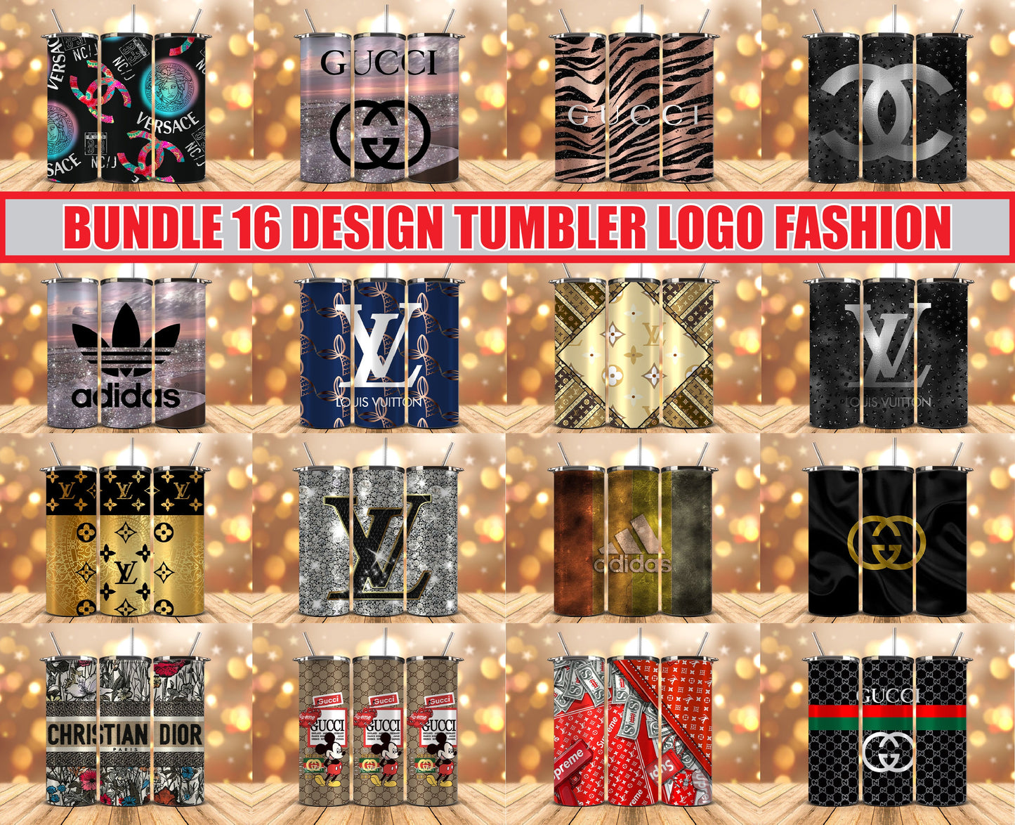 Bundle Logo Fashion Luxury Tumbler Wrap, Full Tumbler Wrap, Tumblers Designs Skinny Straight & Tapered Png 06