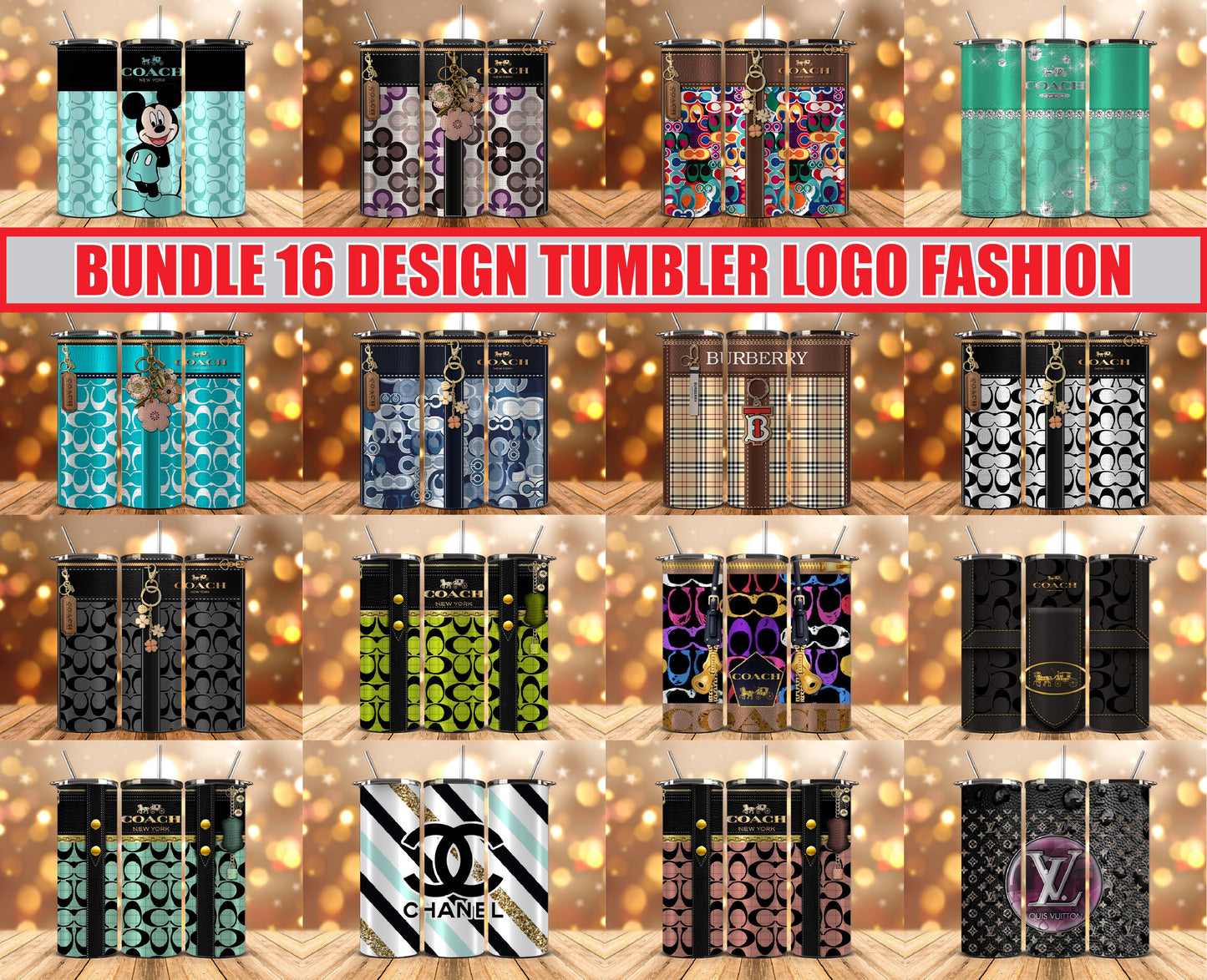 Bundle Logo Fashion Luxury Tumbler Wrap, Full Tumbler Wrap, Tumblers Designs Skinny Straight & Tapered Png 08